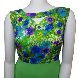 Vintage Melwine of Miami M Maxi Dress Green Purple Teal Floral Mod
